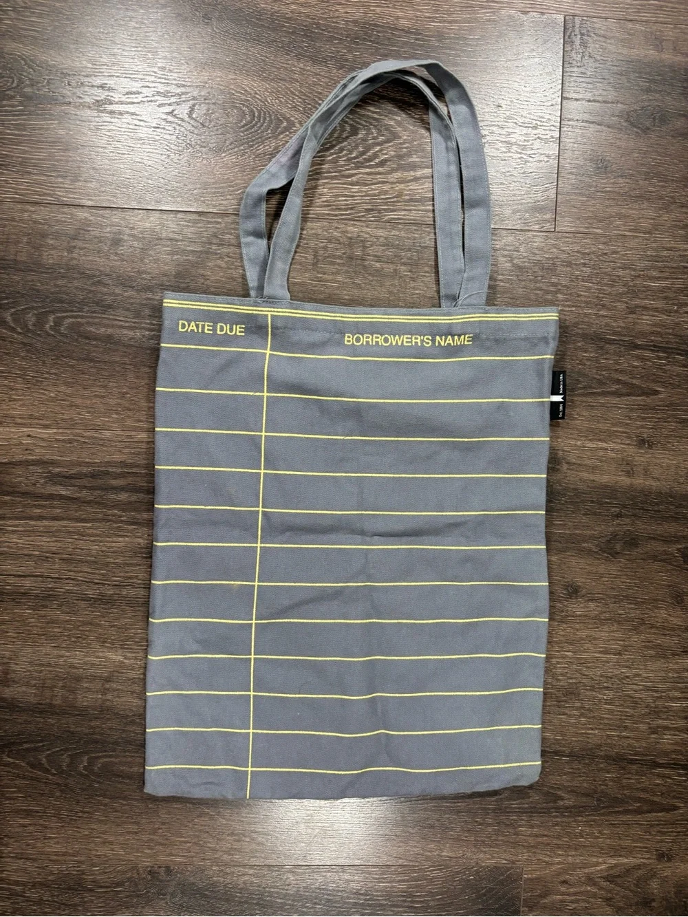 Gray Canvas Tote Bag with Yellow Library Card Print - Bags